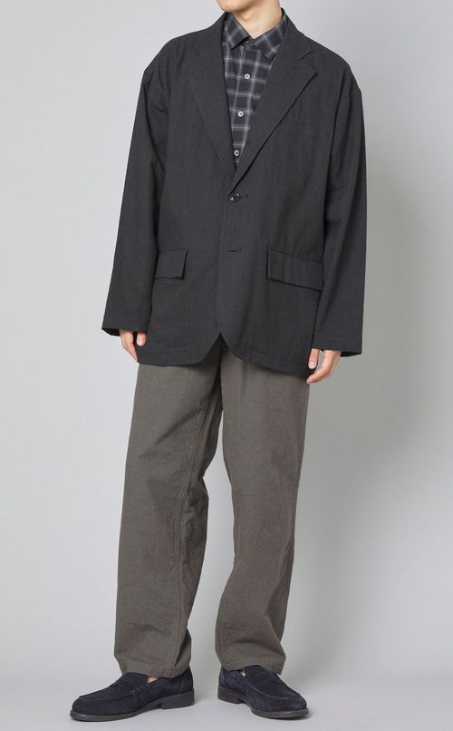 チェックシアサッカーワイドカラーシャツ