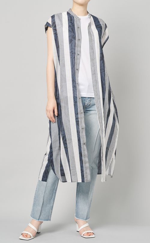 ランダムストライプスリーブレスワンピース