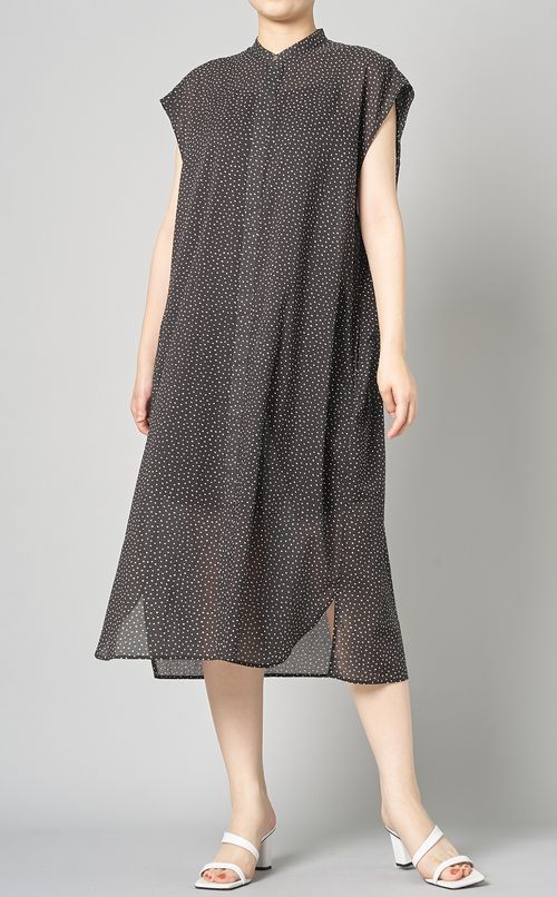 ドットプリントスタンドカラーワンピース