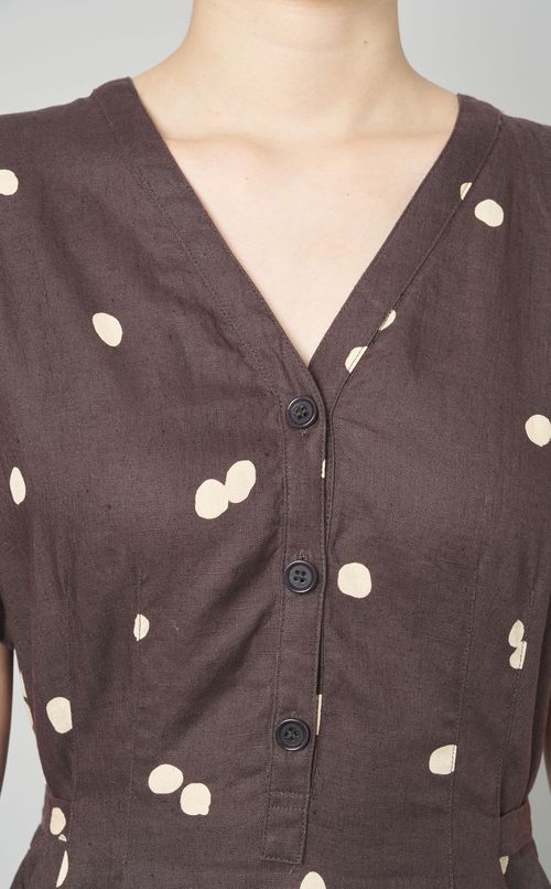 リネンドットプリントロングワンピース