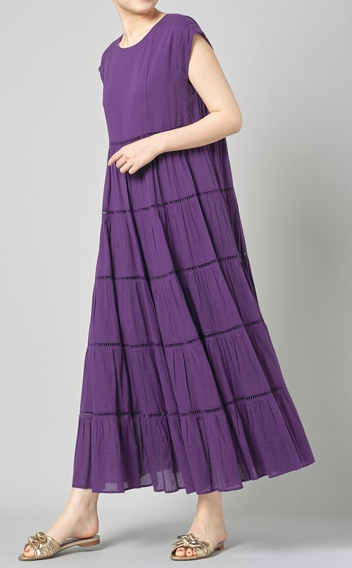 ハシゴレースティアードロングワンピース