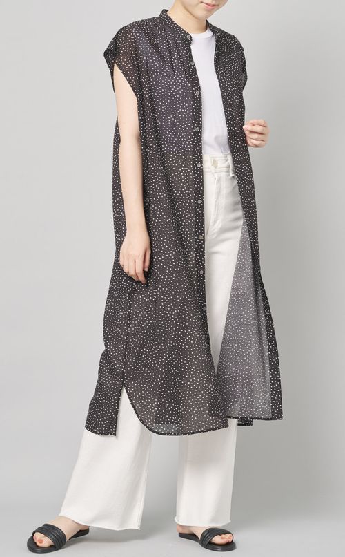 ドットプリントスタンドカラーワンピース