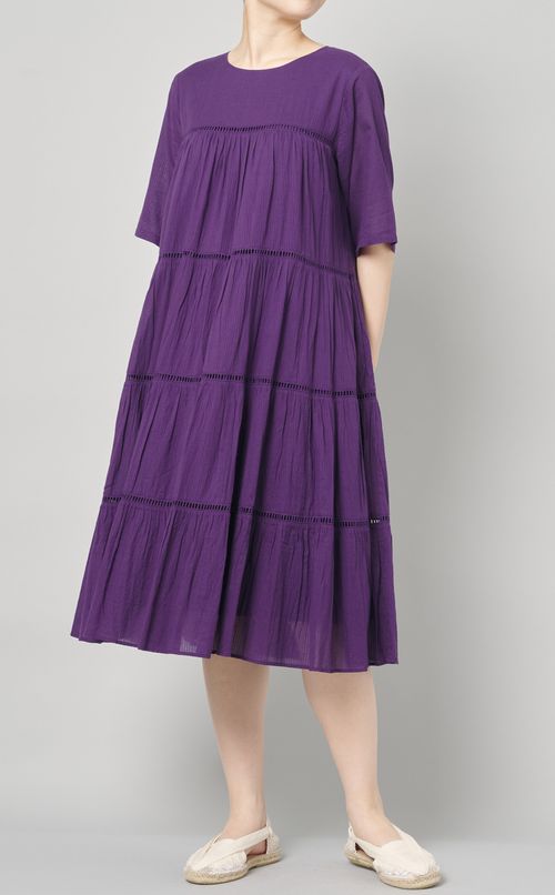 ハシゴレースティアードミディワンピース