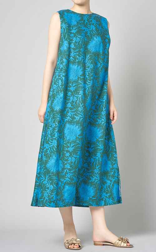 コットンプリントオーバータックドレス