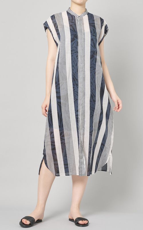 ランダムストライプスリーブレスワンピース