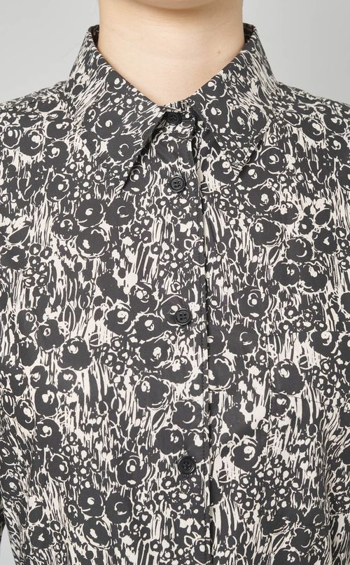 モノクロフラワープリントシャツワンピース