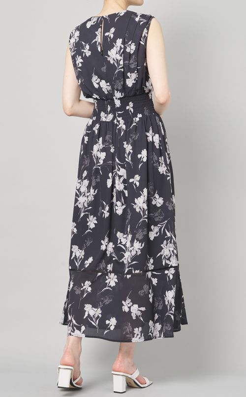 ウエストシャーリングプリントワンピース