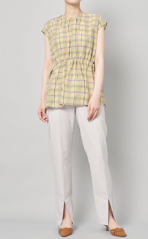 シアーチェックペプラムブラウス