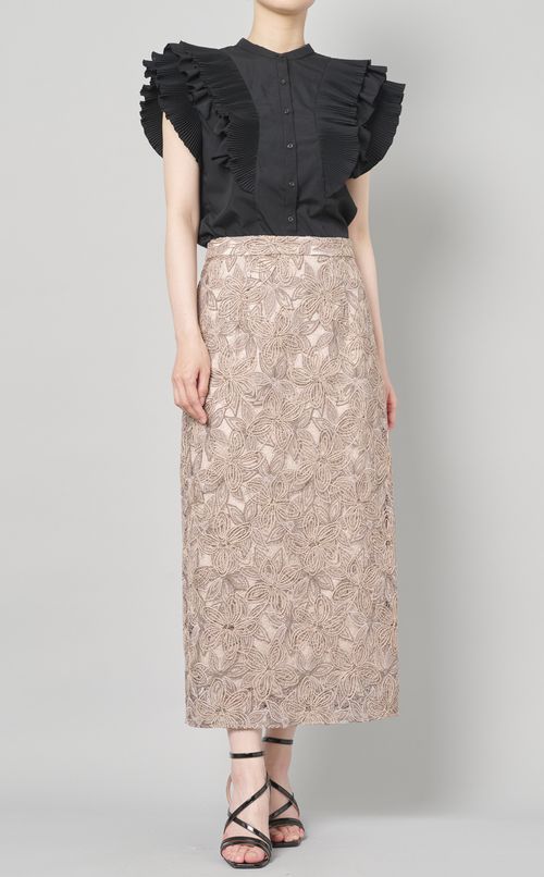 プリーツフリルスリーブブラウス