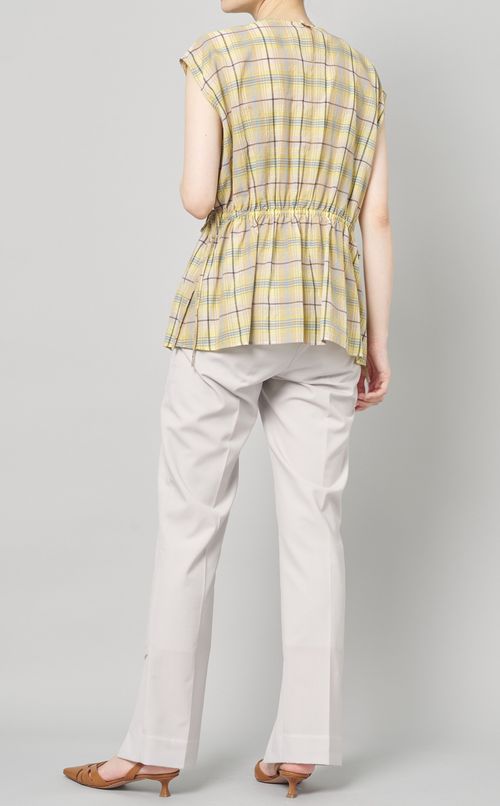 シアーチェックペプラムブラウス