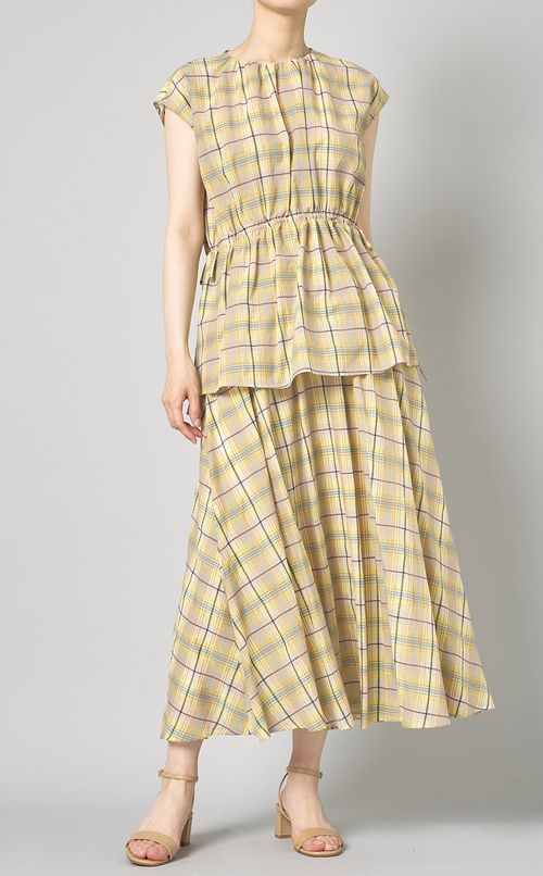 シアーチェックペプラムブラウス