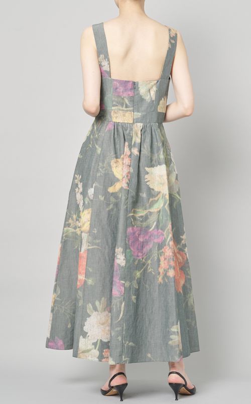 マルチフラワープリントギャザーワンピース