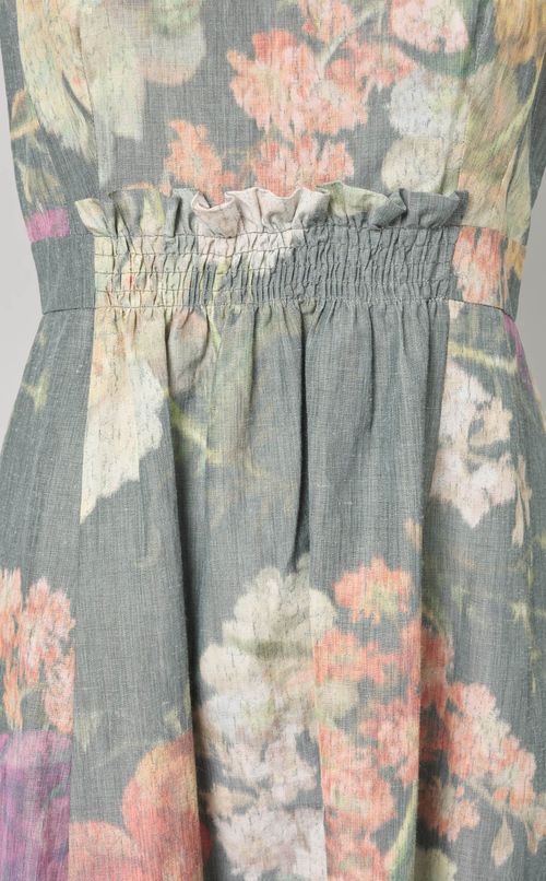 マルチフラワープリントギャザーワンピース