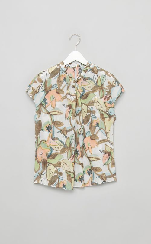 リーフプリントツイストドレープブラウス