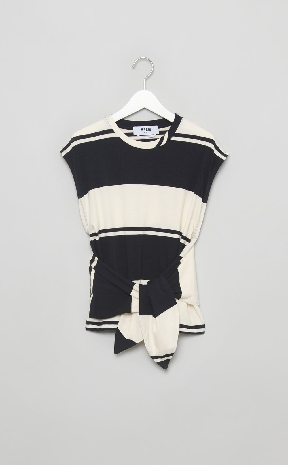 ボーダーリボンベルトトップス