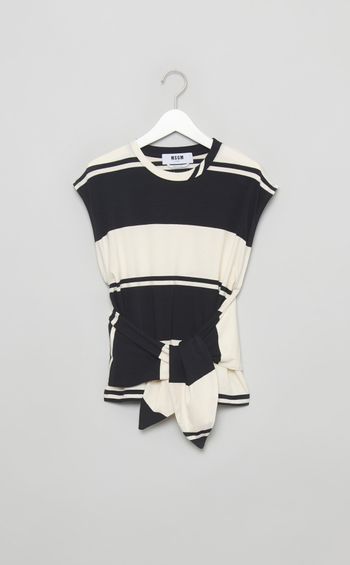 ボーダーリボンベルトトップス