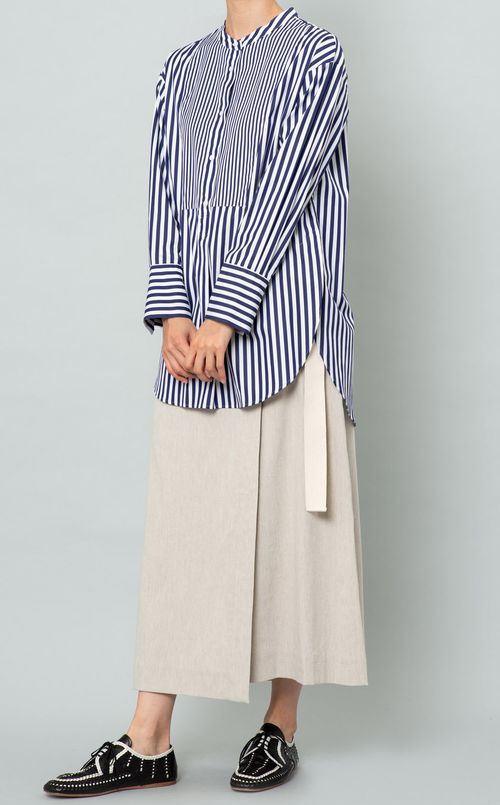 コットンストライプロングシャツ