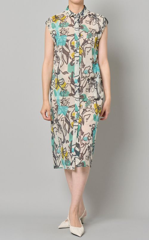 フラワープリントスリーブレスワンピース