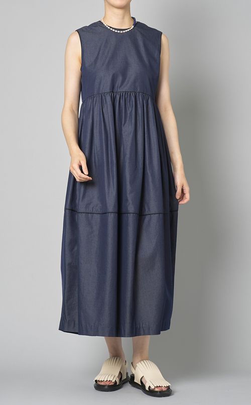 シルクデニムギャザーワンピース