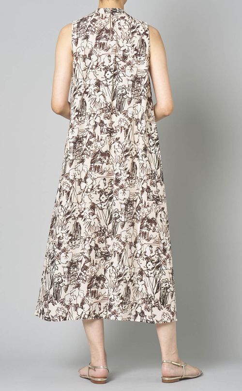 リーフプリントタックギャザーワンピース