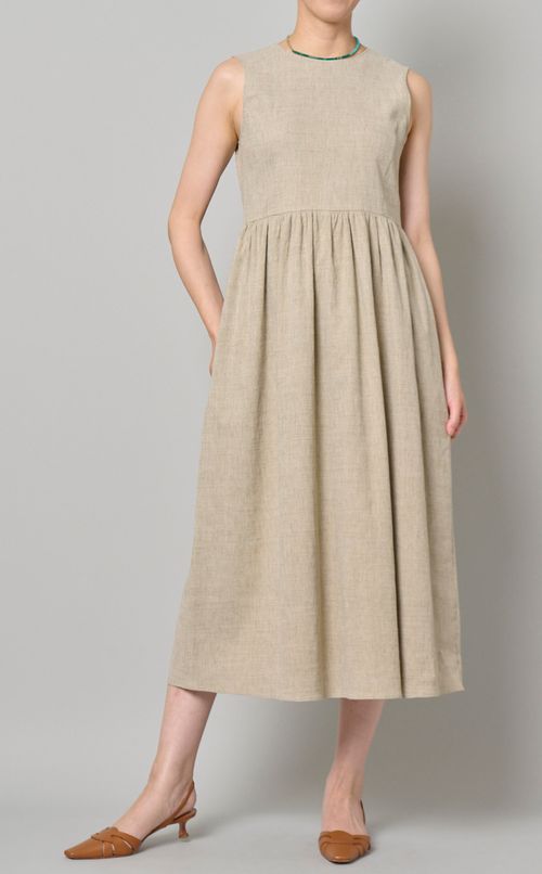 リネンスリーブレスワマキシワンピース