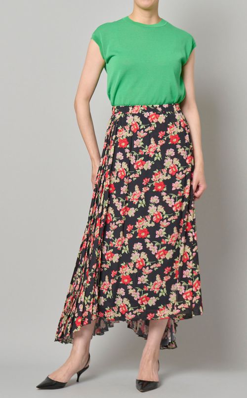 フラワープリントアシンメトリースカー卜