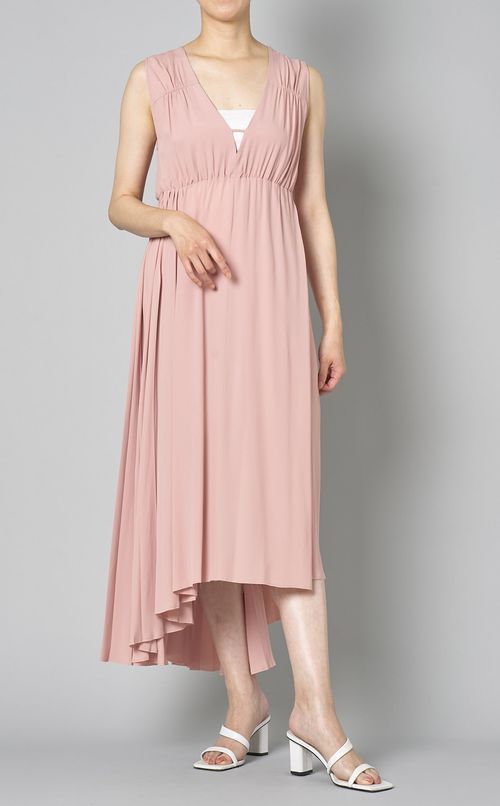 タックVネックギャザーワンピース