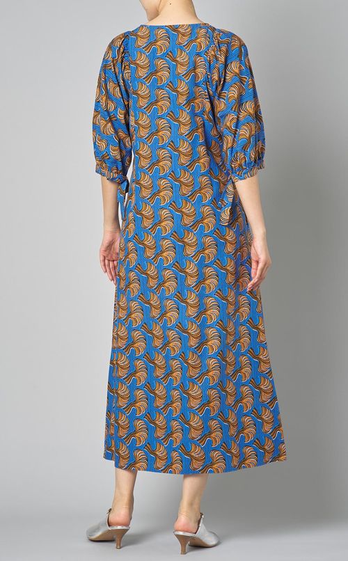 プリントギャザースリーブドレス