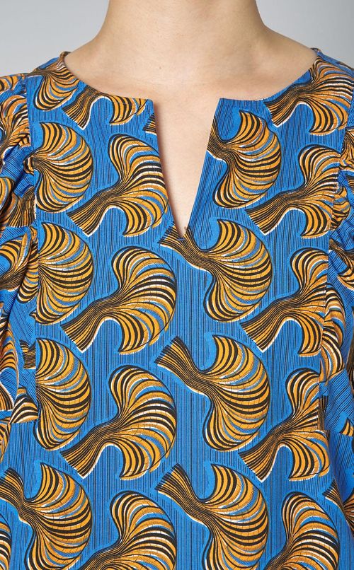 プリントギャザースリーブドレス