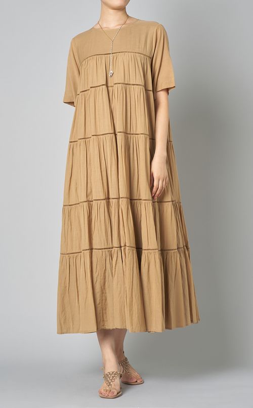 ティアード半袖ロングワンピース