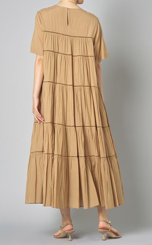 ティアード半袖ロングワンピース