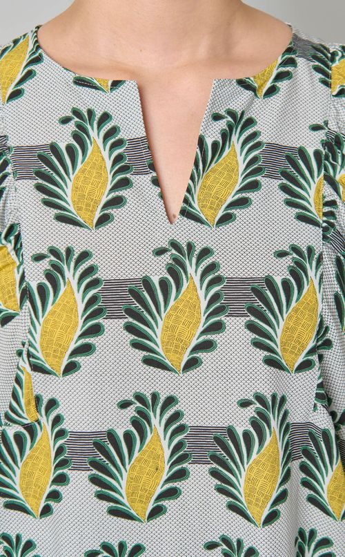 プリントギャザースリーブドレス