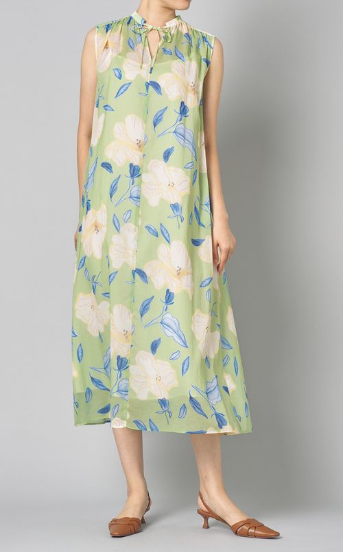 フラワープリントノースリーブワンピース