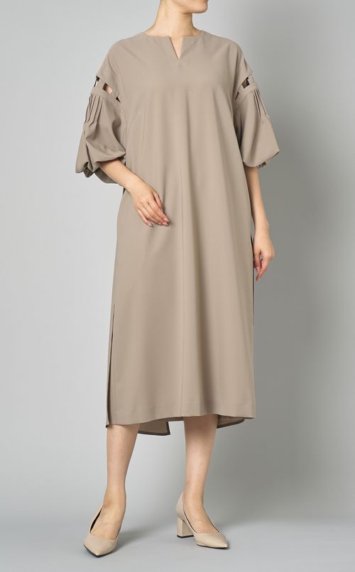 バルーンスリーブキーネックワンピース