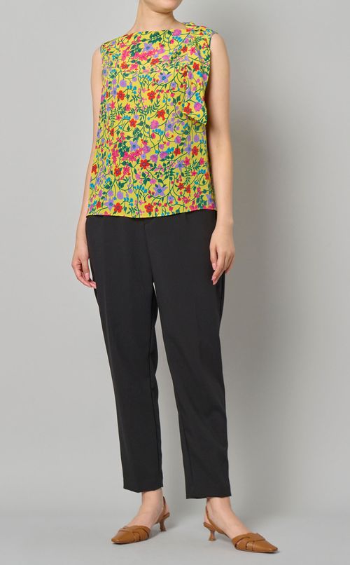 フラワープリントボートネックブラウス