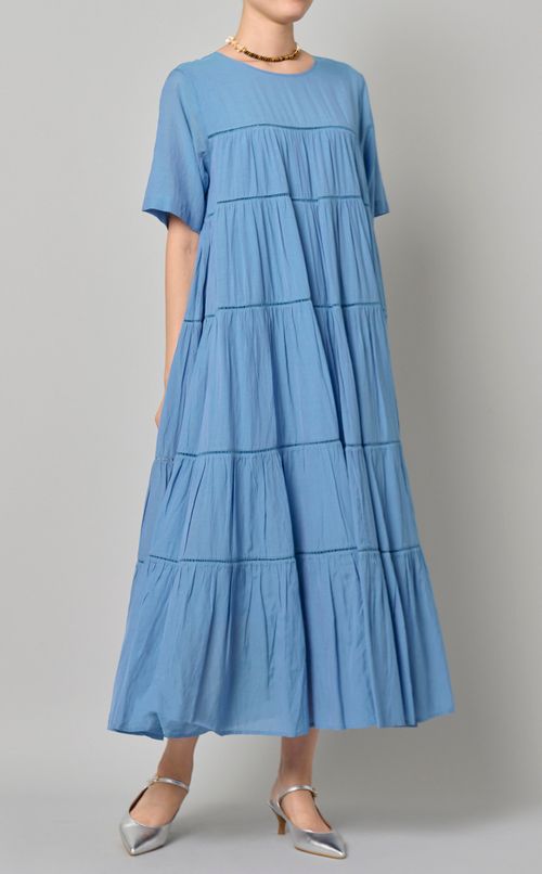 ティアード半袖ロングワンピース