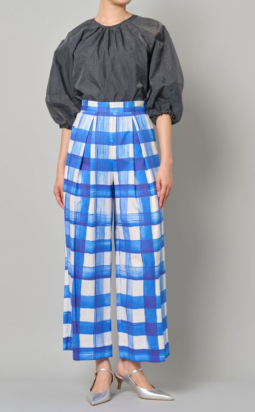 クラッシュタフタバルーンスリーブブラウス