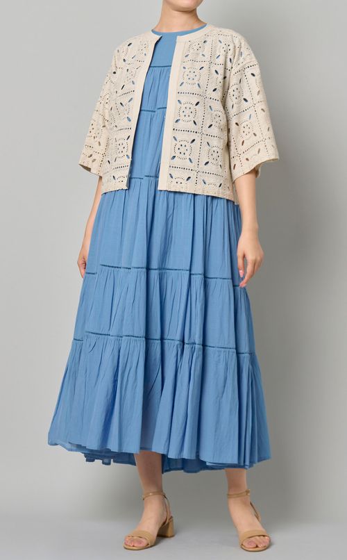 ティアード半袖ロングワンピース