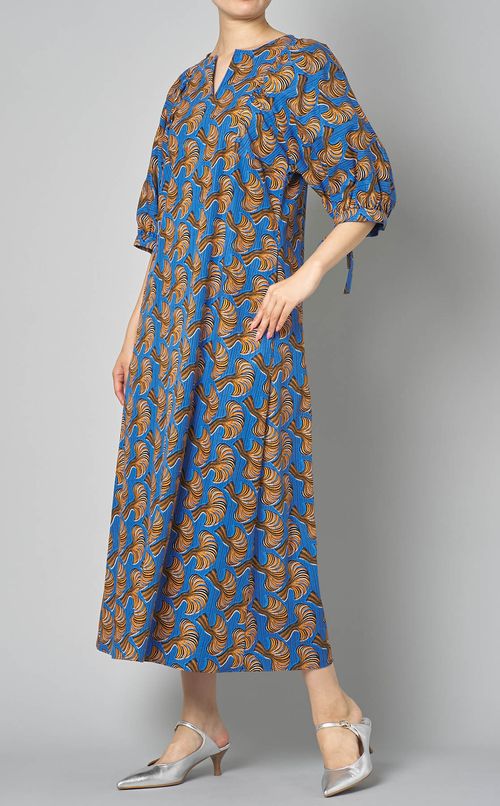 プリントギャザースリーブドレス