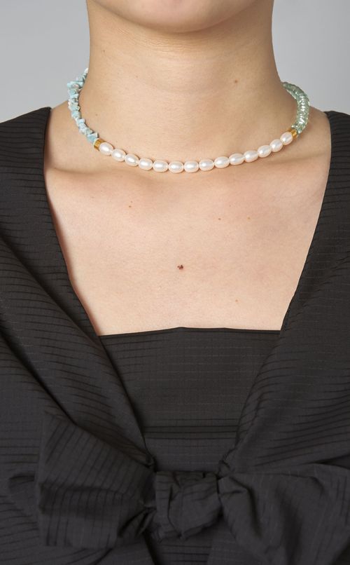 フローライト淡水パールネックレス