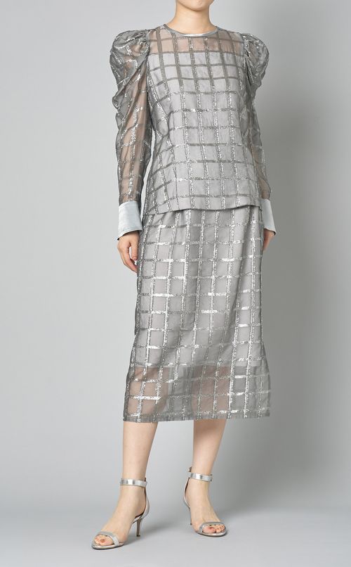 オーガンジーラメチェックスカート