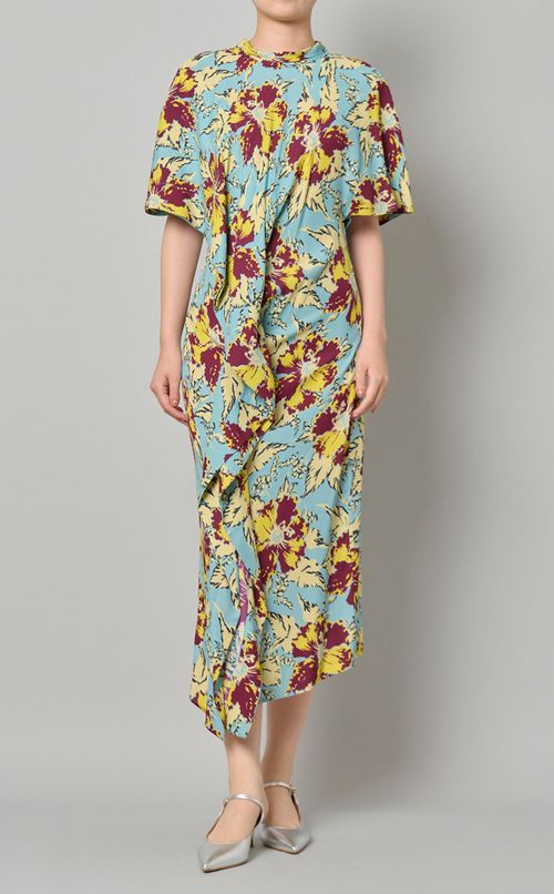 プリントバックタイネックワンピース