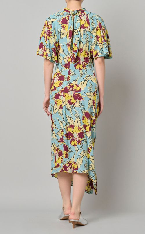 プリントバックタイネックワンピース