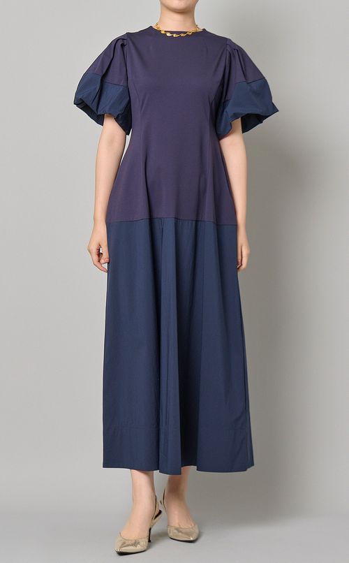 異素材パネルジャージーワンピース