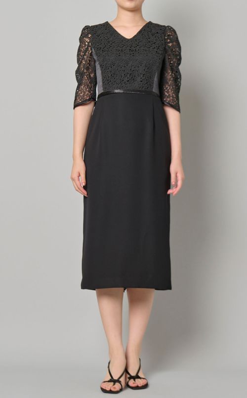 レースパフスリーブコンビドレス