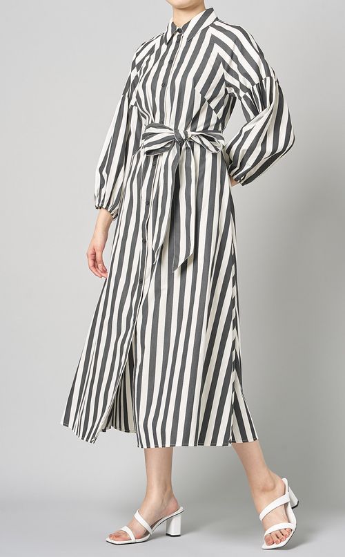 コットンストライプシャツワンピース