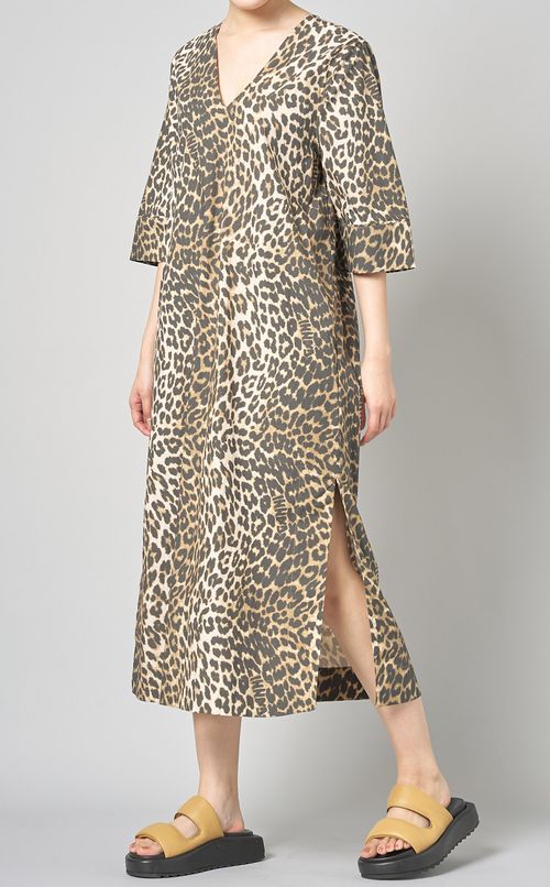 レオパードコットンミディワンピース
