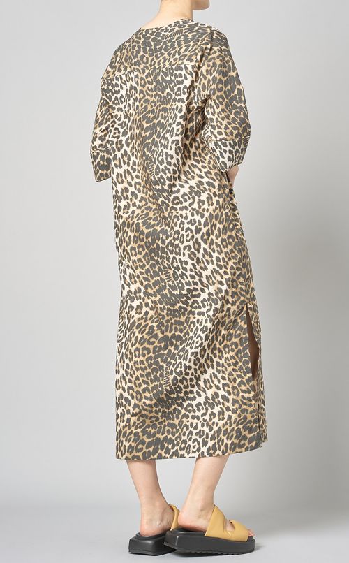 レオパードコットンミディワンピース