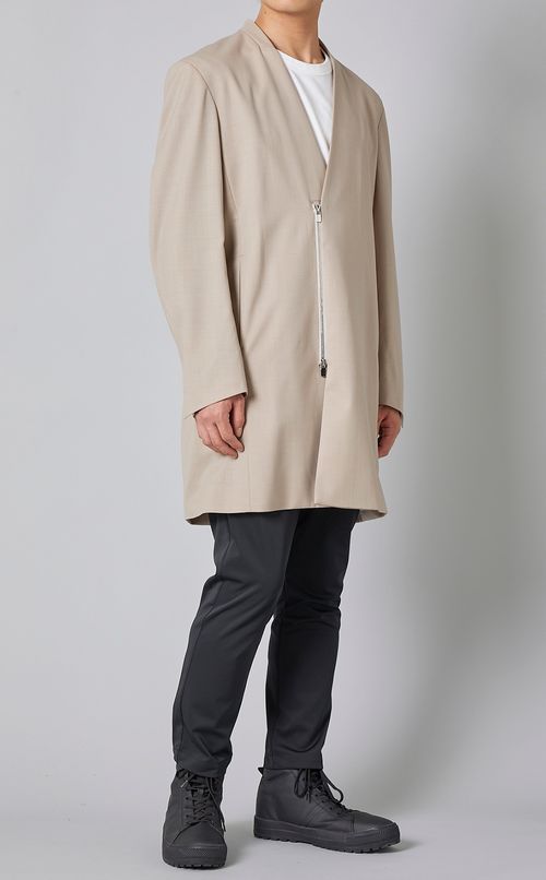 ギャバジンカラーレスロングジャケット