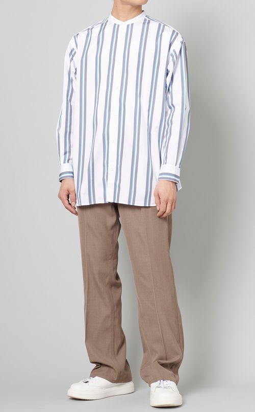 ストライプバンドカラーシャツ